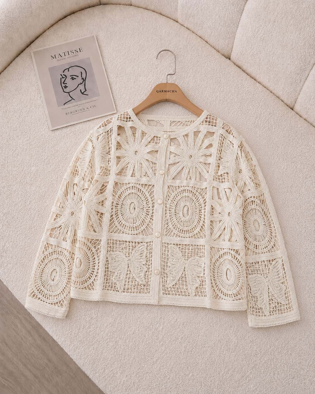 Retro Geometrik Dantel Hırka
