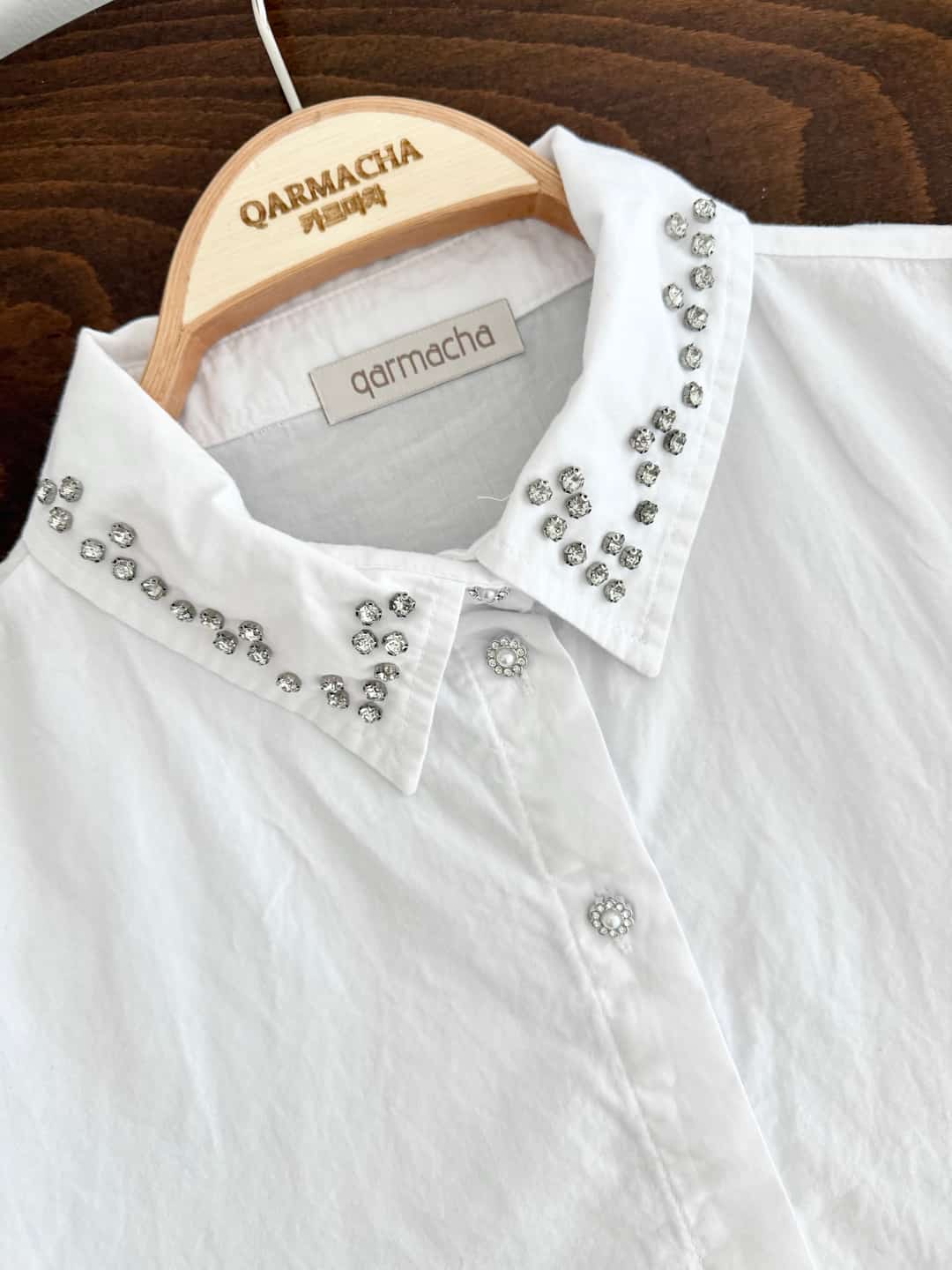 Taş Detaylı Crop Gömlek