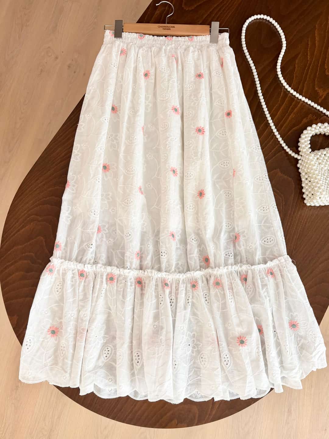 Papatya Nakışlı Fistolu Fırfırlı Etek