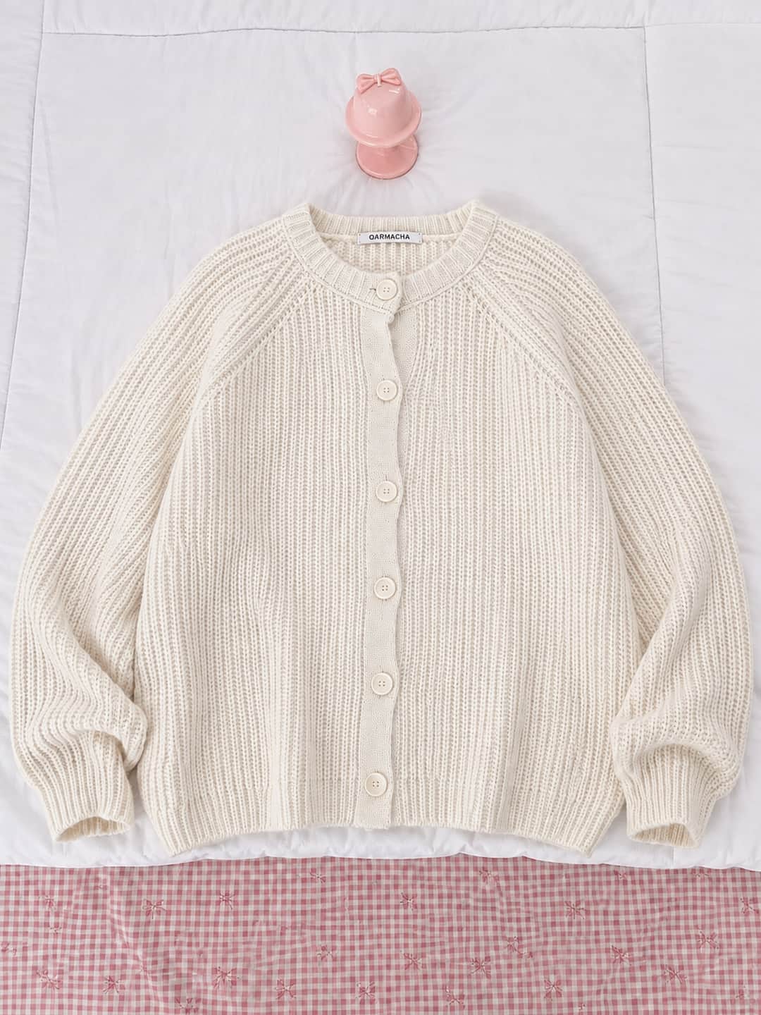 Oversize Düğmeli Fitilli Hırka
